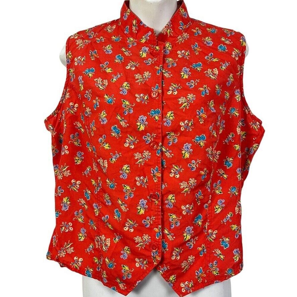 On The Verge Vintage 90s Farm Girl Floral Country Vest Top Button Up USA Made 14